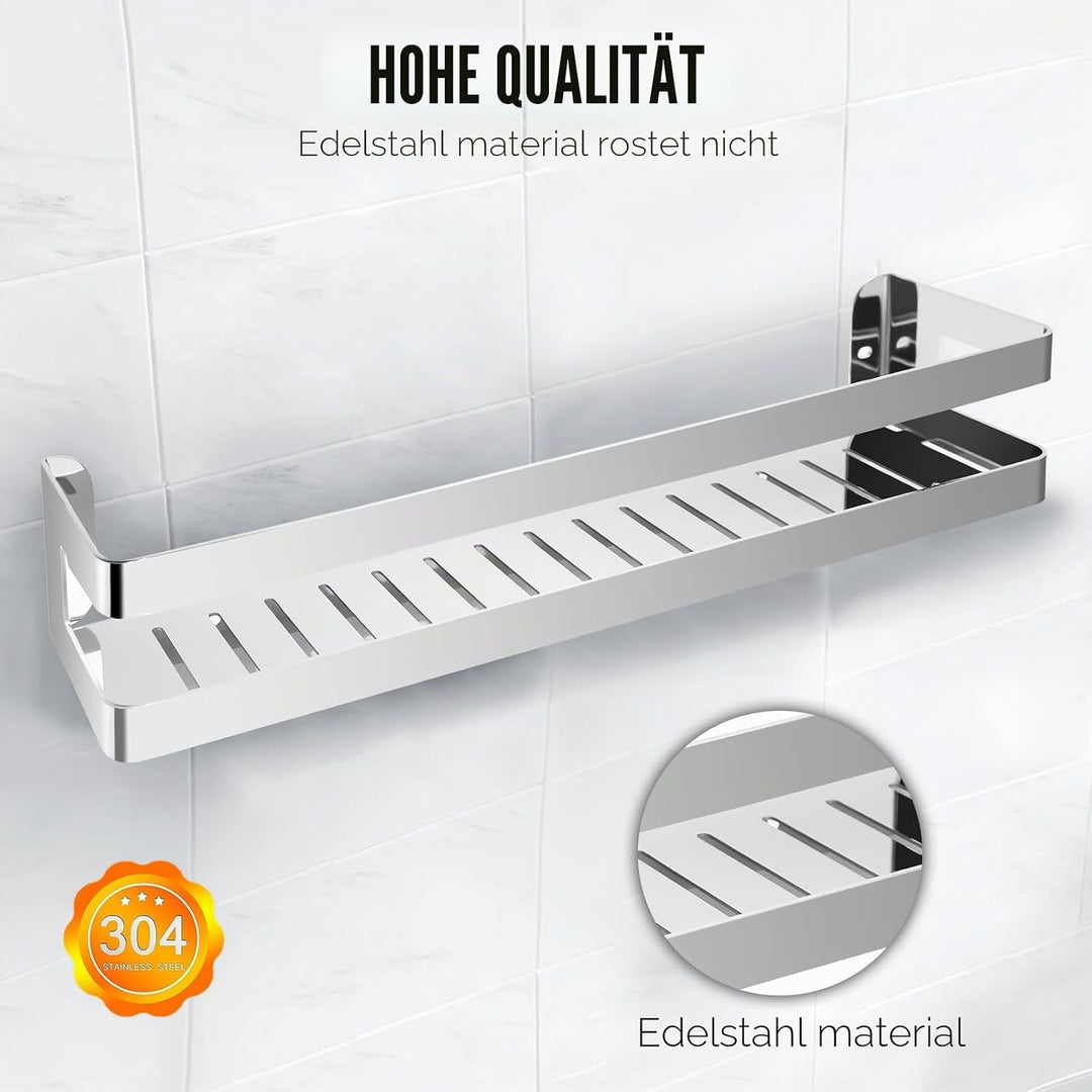QL Duschregal,Badregale aus Edelstahl SUS304,Duschablage für Bad und Küche,Duschkorb 40 cm,Chrom Sil