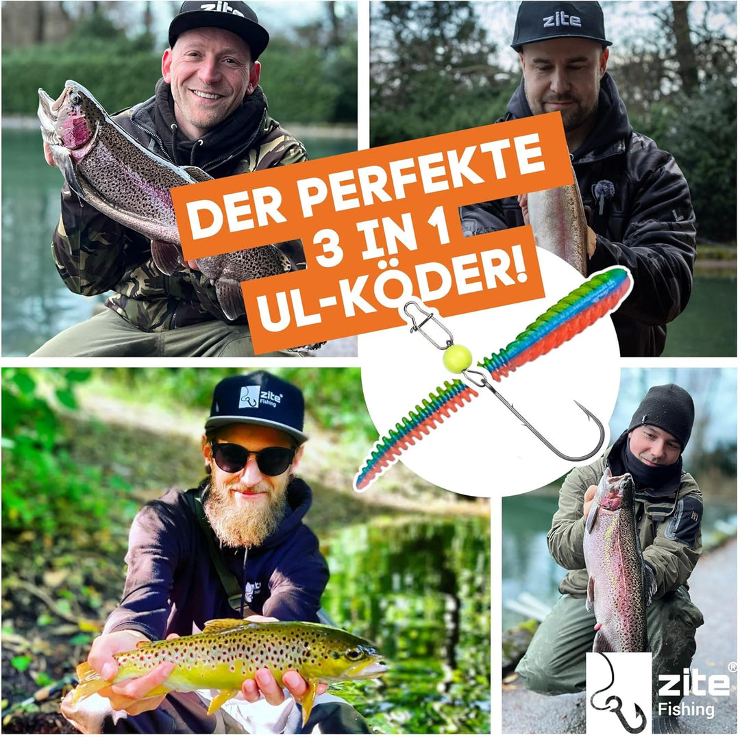 Zite Fishing Twerky Tailer Forellenköder Gummi | 3in1 Gummiköder/Angelköder Forelle | Made in German