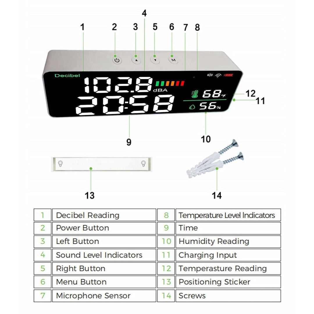 LED Decibel Messgerät 2, 4 G WiFi LED Decibel Messgerät -Schallpegelmessgerät mit 11 Zoll -Dezibel -