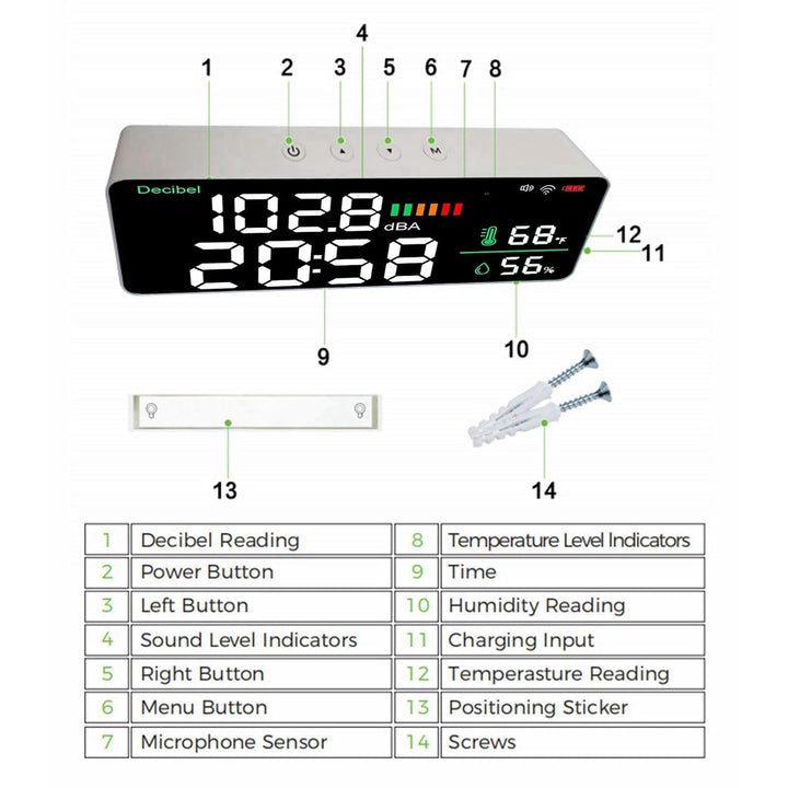 LED Decibel Messgerät 2, 4 G WiFi LED Decibel Messgerät -Schallpegelmessgerät mit 11 Zoll -Dezibel -