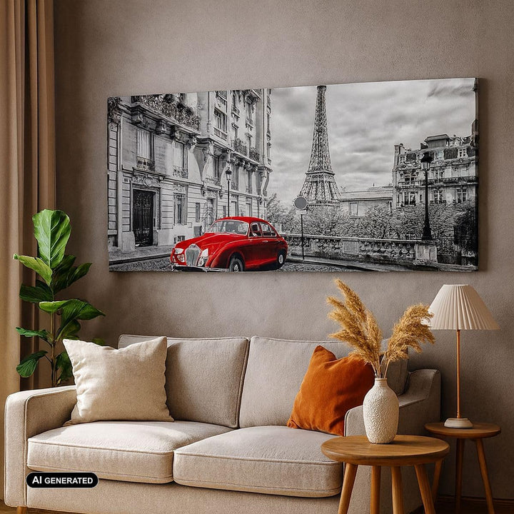 Panorama Bilder auf Leinwand 100x40cm Leinwandbild Auto Eiffle Strasse Gebäude Gross Wanddeko Bild S