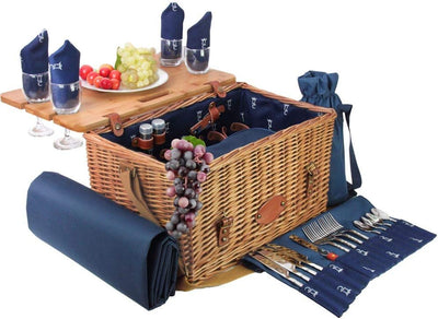 Les Jardins de la Comtesse - Picknickkorb aus Weide und Leder Saint-honoré in blau, mit abnehmbarem