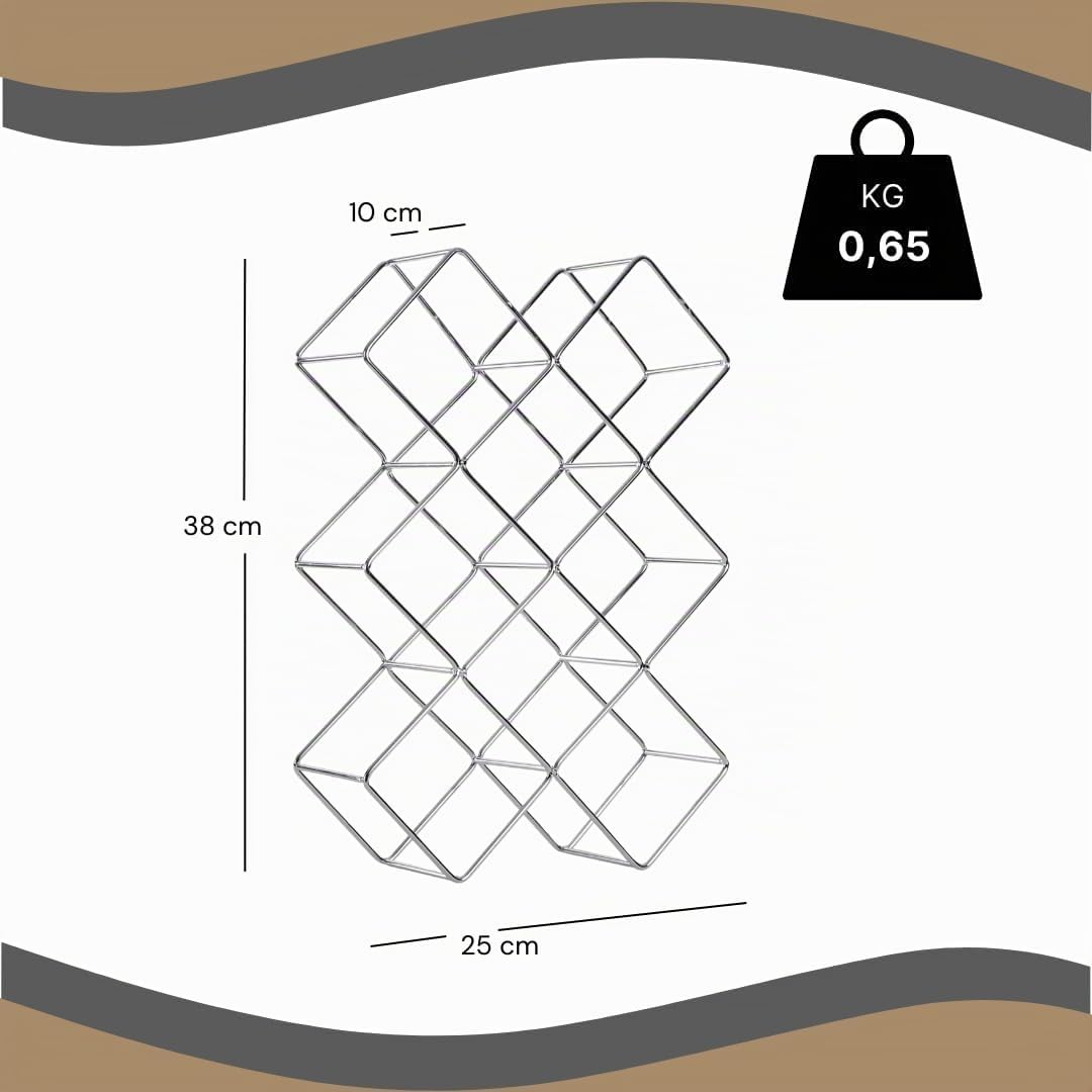 DESIGN DELIGHTS WEINFLASCHENHALTER Quadrat | Metall, Silber, 46 cm | Weinständer, Weinregal, Flasche