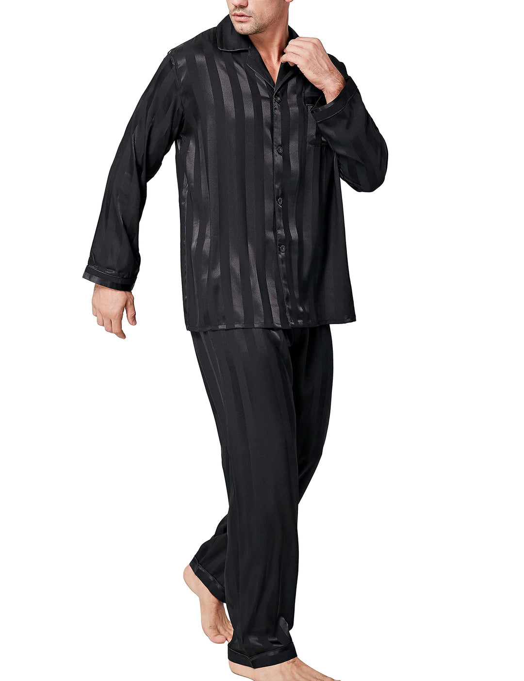 LONXU Herren Ln0017 Pyjama-Sets M Schwarz Gestreifte, M Schwarz Gestreifte