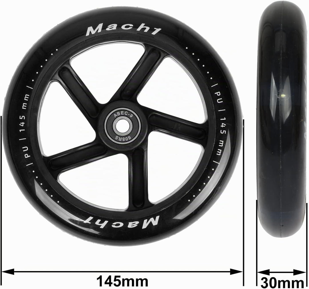 2 Stück 145x30mm Mach1 Kickscooter Rollen-Set inklusive Kugellager + Spacer - Cityroller Ersatz Reif