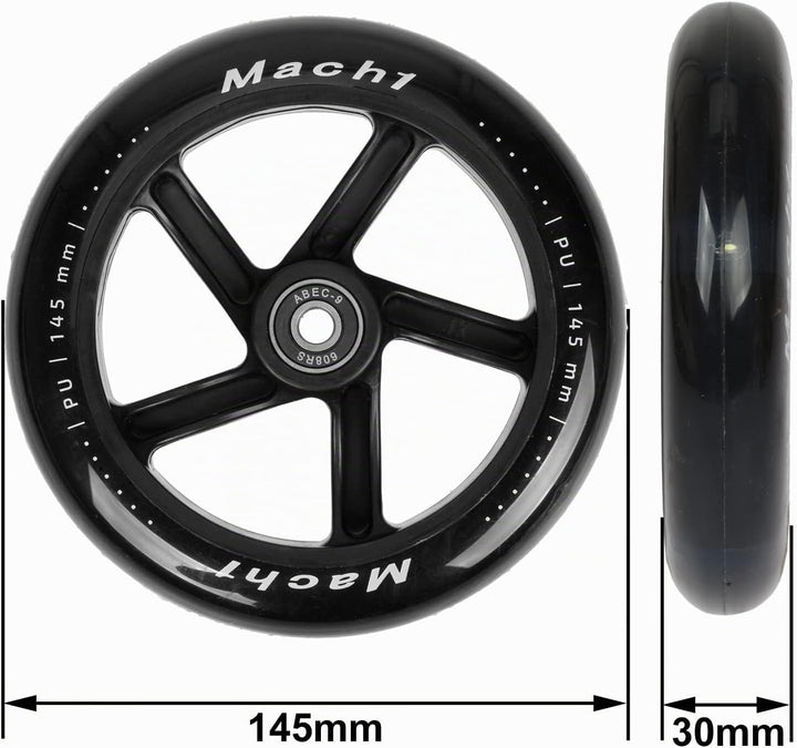 2 Stück 145x30mm Mach1 Kickscooter Rollen-Set inklusive Kugellager + Spacer - Cityroller Ersatz Reif