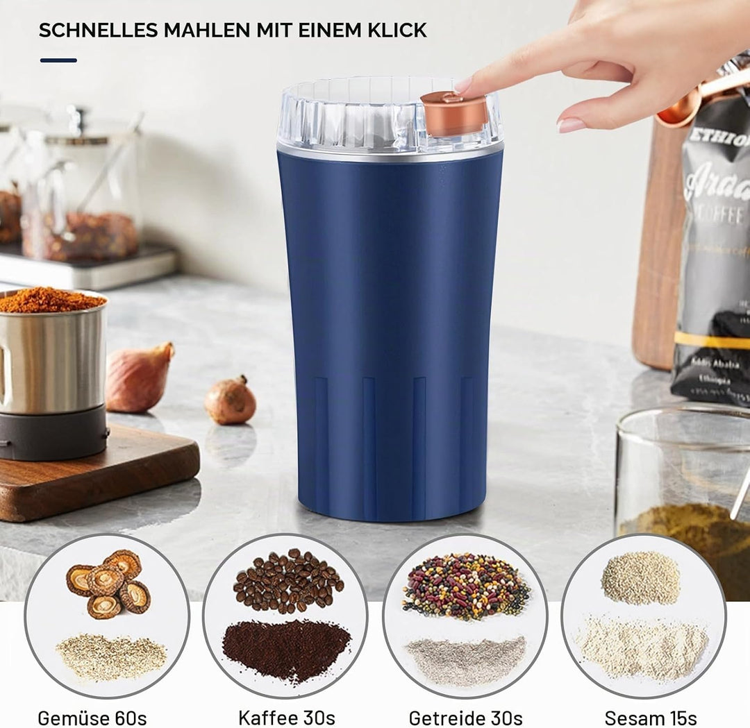 Vegena: Elektrische Kaffeemühle, Gewürzmühle, 300W, Edelstahlklinge, für Kaffeebohnen, Gewürze, Kräu