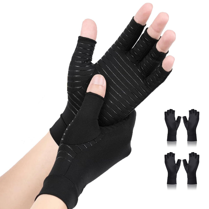 2 Paar Arthrose Handschuhe mit Kupfer,Fingerlose Kompressionshandschuhe,Arthriti Gaming Handschuhe f