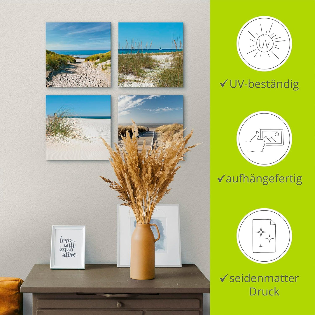 ARTLAND Leinwandbilder auf Holz Wandbild Bild Set 4 teilig je 40x40 cm Quadratisch Landschaft Strand