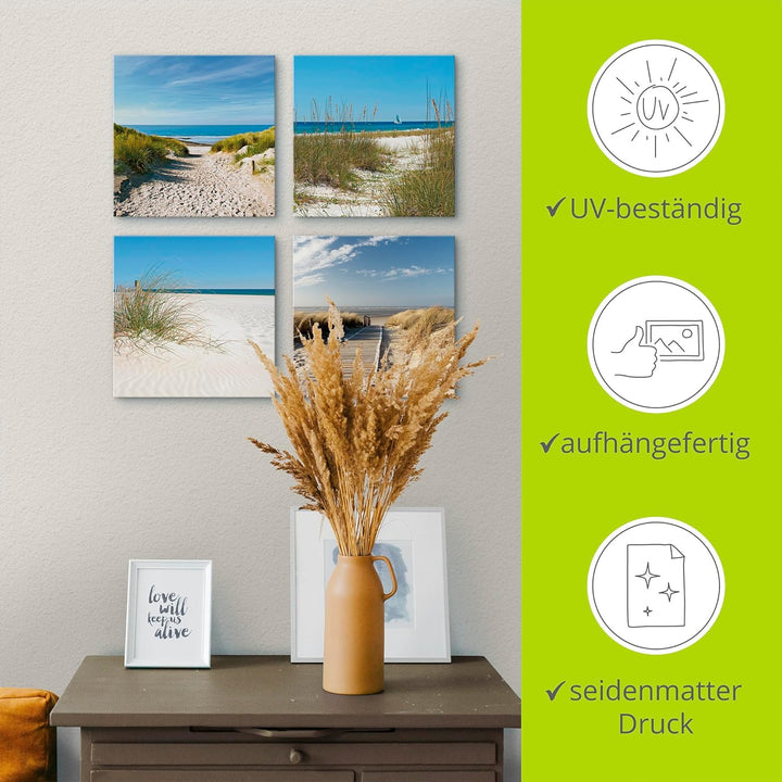 ARTLAND Leinwandbilder auf Holz Wandbild Bild Set 4 teilig je 40x40 cm Quadratisch Landschaft Strand