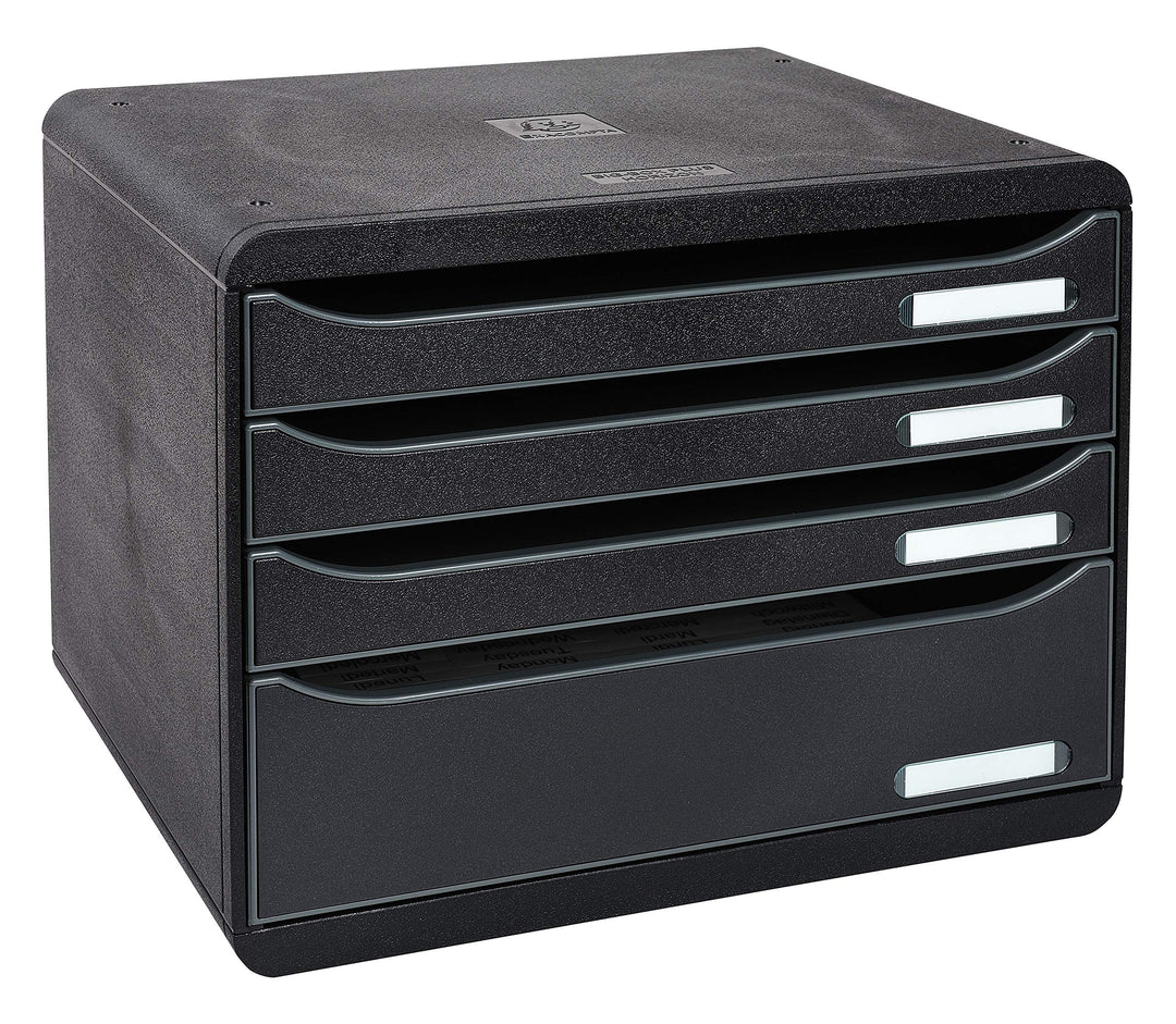 Exacompta 315714D Ablagebox EcoBlack Querformat mit 4 Schubladen für DIN A+ Dokumente. Belastbare Sc