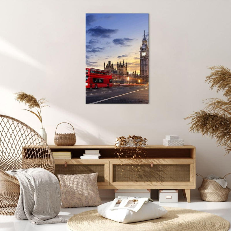 ARTTOR Bilder auf Leinwand 70x100cm Leinwandbild mit Rahmen London Bus Gross Wanddeko Bild Schlafzim