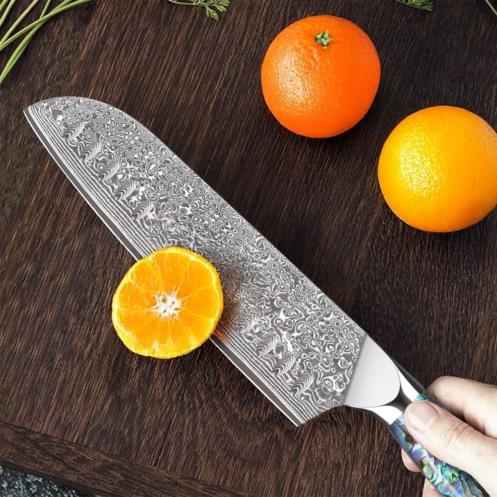 Damastmesser Santokumesser Profi Küchenmesser 18cm Extrem scharfe Klinge aus 67 Schichten VG-10 Dama