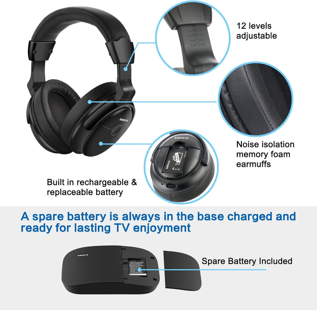 SIMOLIO Digital Funkkopfhörer für Fernseher Kabellos für Senioren, 2.4GHz Kabellose TV Kopfhörer mit