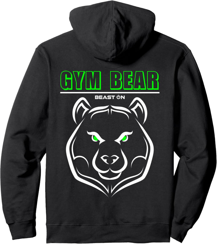 Gym Bär Kopf Grün Rücken Design Gym Workout Fitness Gains Pullover Hoodie