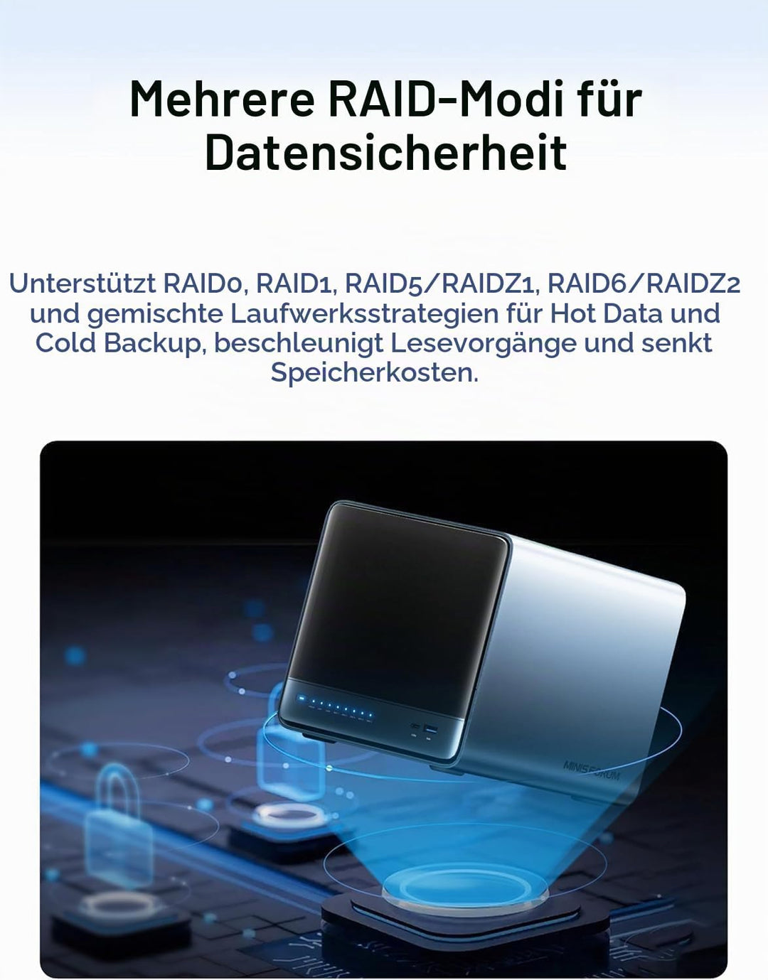 MINIS FORUM N5 Pro Desktop-NAS mit 5 Einschüben, AMD Ryzen AI 9 HX PRO 370 (12C/24T), 16 GB DDR5, 12