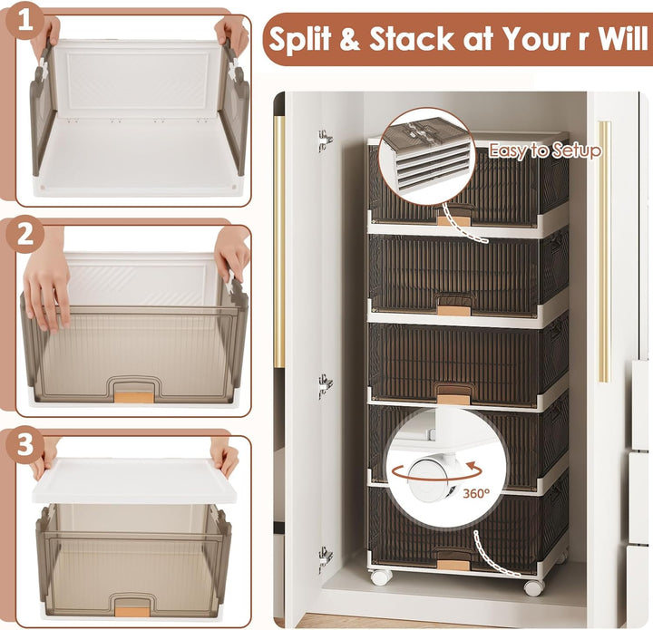 KOMFOTTEU Stapelbare Schuhboxen mit 5/6 Ebenen, Aufbewahrungsbox mit Klapptüren und feststellbaren R