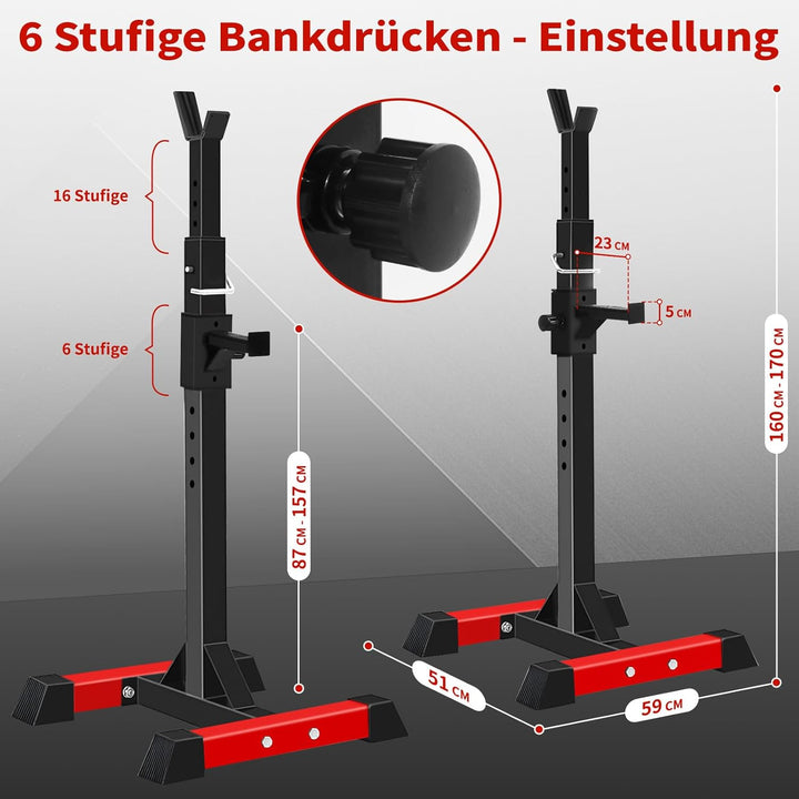 ISE Hantelständer Squat-Rack mit 6 Höhenverstellbar Langhantelablage,2 Einzelnen Ständern,Aus pulver