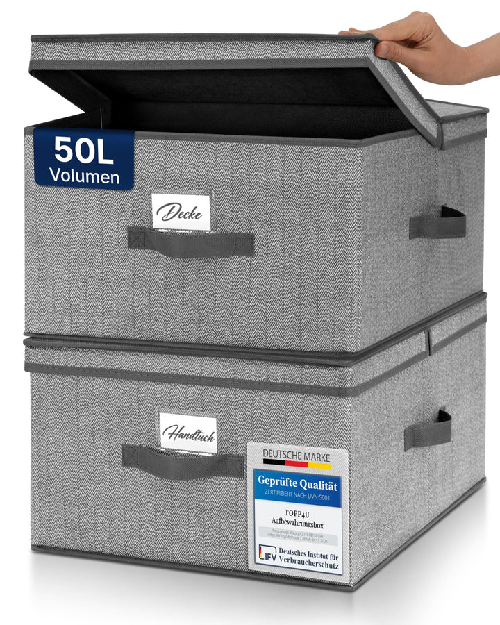 TOPP4u grosse Aufbewahrungs-Box mit Deckel 2x - extra grosse Faltbox für Kleiderschrank &amp; Regal - 40