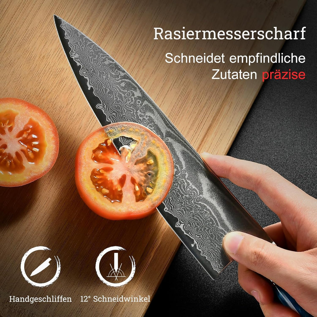 Japanisches Kochmesser, 20 cm Damastmesser Küchenmesser aus VG10 Stahl, handgefertigtes scharfes Mes