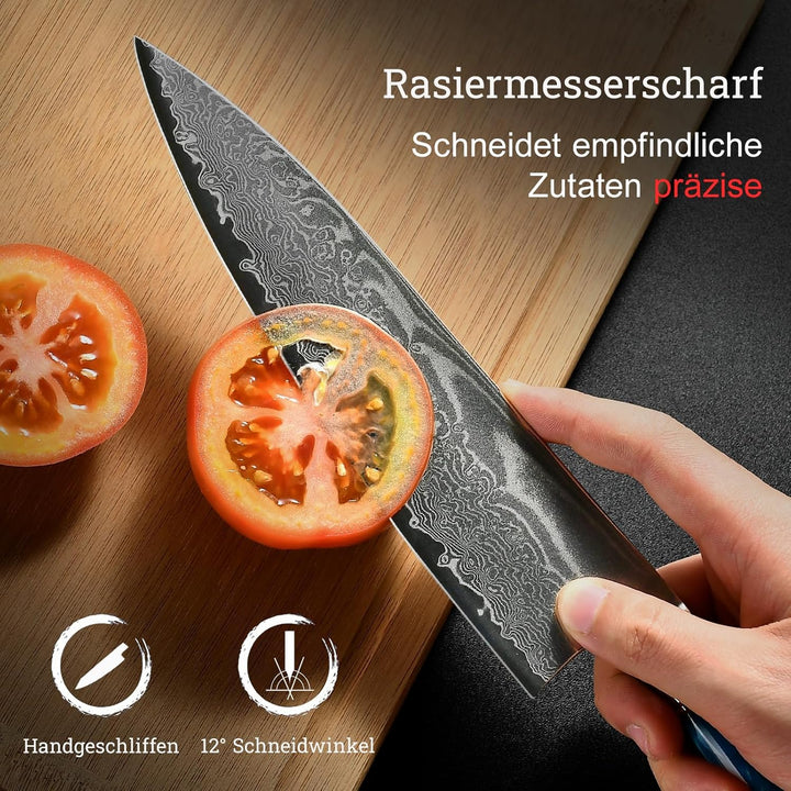 Japanisches Kochmesser, 20 cm Damastmesser Küchenmesser aus VG10 Stahl, handgefertigtes scharfes Mes