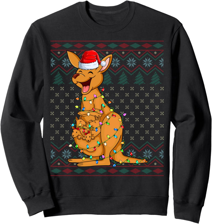 Kangaroo Xmas Lights Santa Hat Ugly Christmas Kangaroo Sweatshirt
