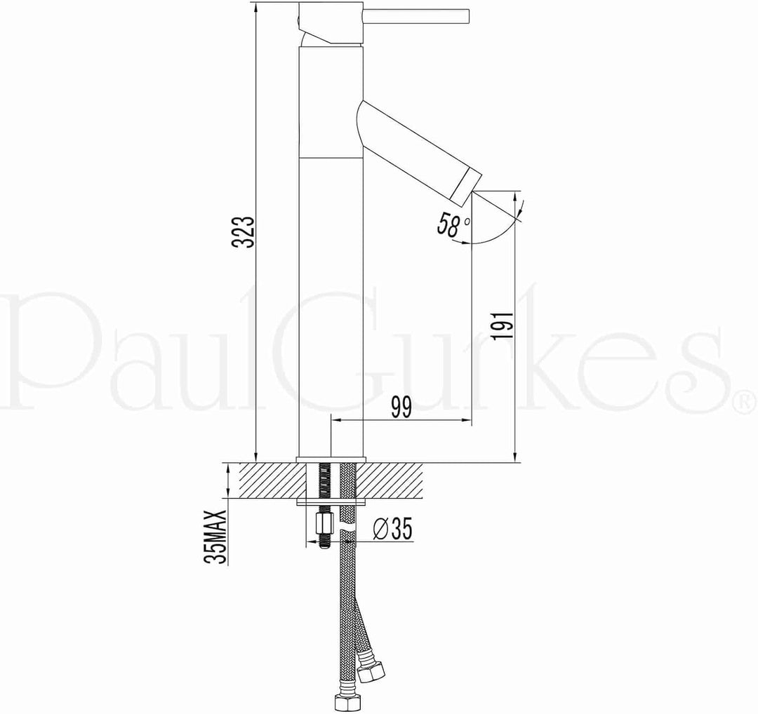 PaulGurkes Waschschalenarmatur rund Wasserhahn lang Waschtischbatterie, Waschschalenarmatur