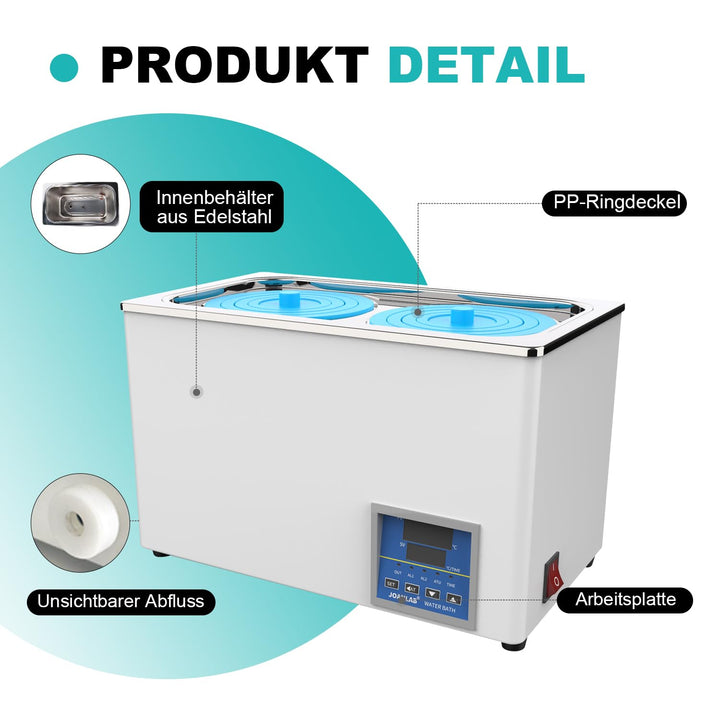 JOANLAB Laborwasserbad 6L - Einzelöffnung, Edelstahl - Präzises Thermostat ±0,1°C,600W- Timer 0-99 M