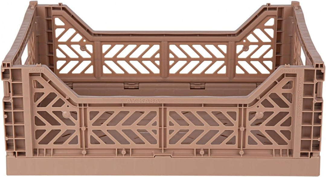 AYKASA Klappkiste, stabile Faltkiste aus Kunststoff, stapelbar, Warm Taupe, Midi (40x30x14cm) Warm T