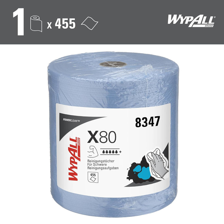 WypAll X80 Power Clean Tücher 8347 – Wiederverwendbare Reinigungstücher – 1 blaue Grossrolle x 475 s