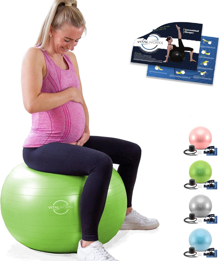 VITALWORXX Gymnastikball für Schwangere, extrem stabil, Sitzball Yogaball Pezziball mit Pumpe, mit Ü