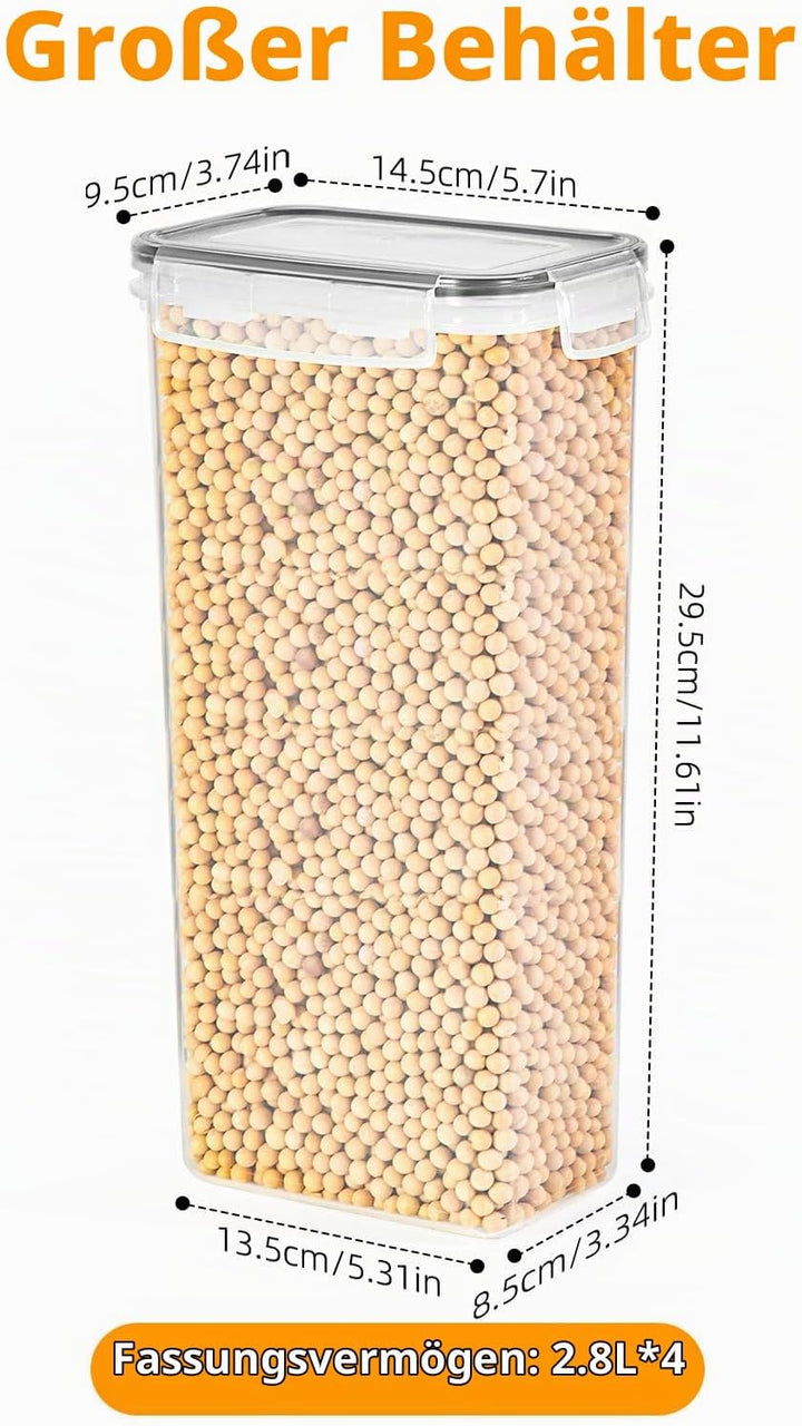 FoiiLiio 2.8L Vorratsdosen Luftdicht 4er Set, Müsli Schüttdose &amp; Frischhaltedosen, BPA frei Kunststo