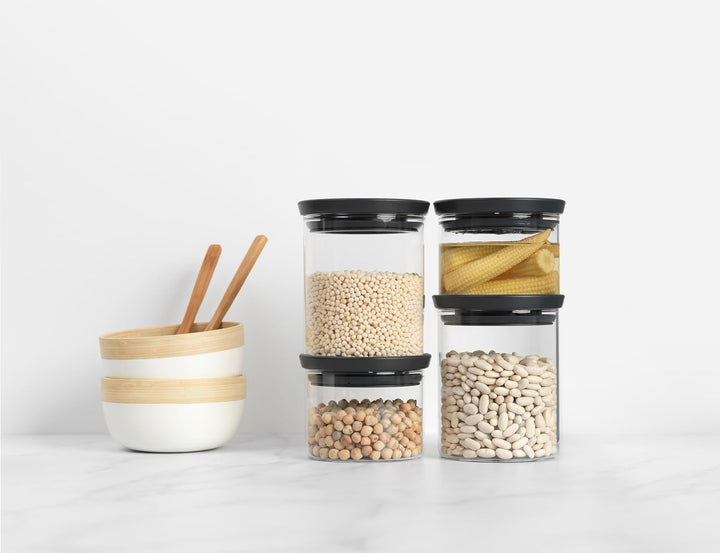 Brabantia Set mit 4 stapelbaren Vorratsdosen (2 x 0,3 l + 2 x 0,6 l), hitzebeständig, mikrowellengee