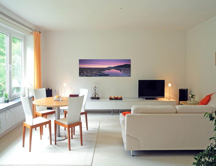 Paul Sinus Art Panoramabild auf Leinwand und Keilrahmen 150x50cm England Wasser Steine Berge Sonnena