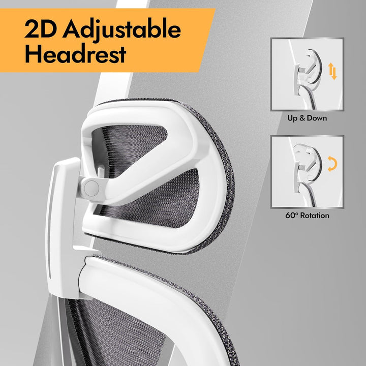 Ergonomischer Bürostuhl mit 3D Lendenstütze & 3D verstellbaren Armlehnen – V-förmiges Rücken-Design,