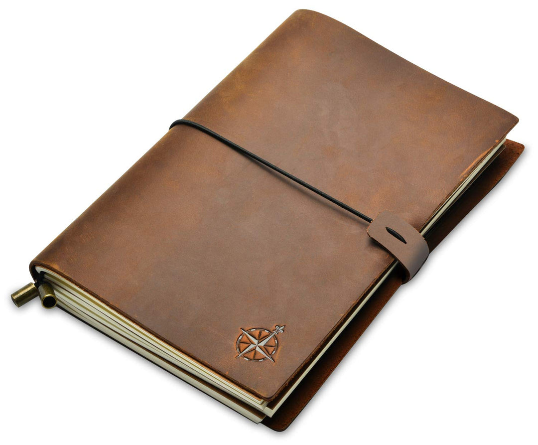 A5 Notizbuch Leder - DIN A5, 22x15cm - Nachfüllbares Reisetagebuch aus Echtem, Handgefertigtem Leder