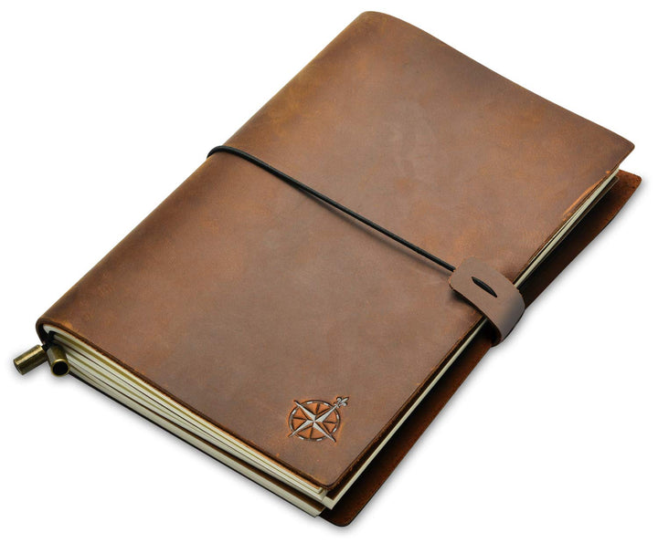 A5 Notizbuch Leder - DIN A5, 22x15cm - Nachfüllbares Reisetagebuch aus Echtem, Handgefertigtem Leder