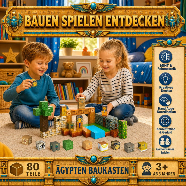 Spiele Kontor Magnetische Bausteine Ägypten - 80 Stück Magnetbausteine | Kinderspielzeug für Jungen