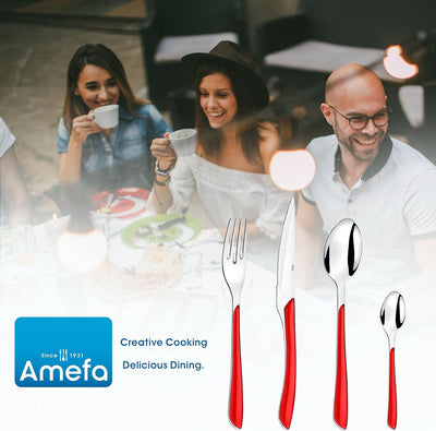 Amefa ECLAT Besteck Set , Rot , Essbesteck 24-teilig , für 6 Personen , Edelstahl rostfrei , hochwer