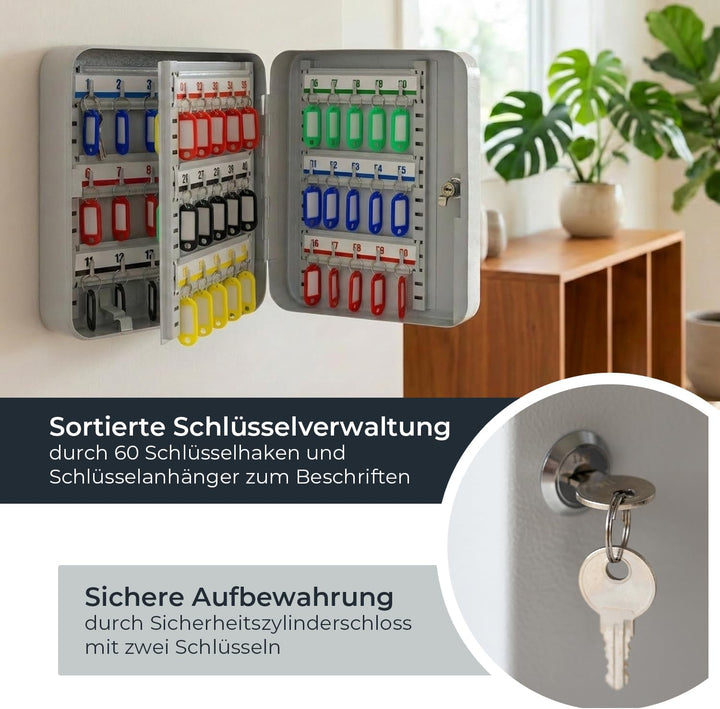 HMF Schlüsselkasten gross aus Stahl, abschliessbarer Schlüsselschrank für Flur, Arbeitszimmer oder G