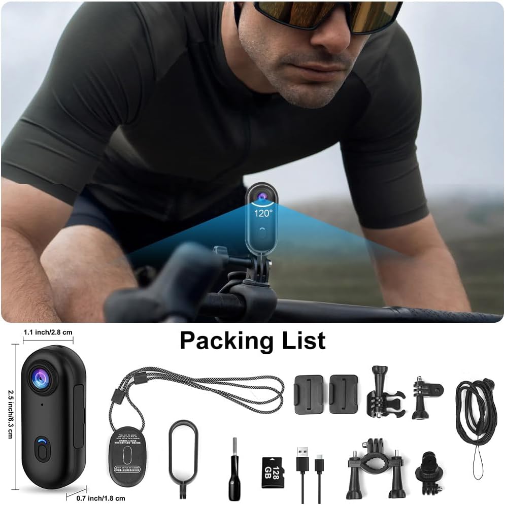 OBEST Mini Action Kamera mit 128GB 360 Action Cam WiFi Bodycam Körperkamera, 1080P Unterwasserkamera