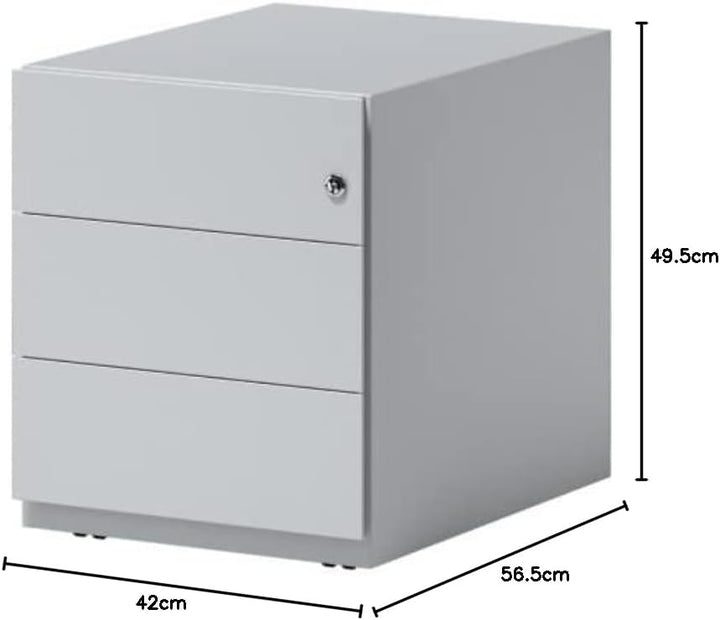 BISLEY Rollcontainer Note mit Griffleiste, 3 Universalschubladen, Metall, 645 Lichtgrau, 56.5 x 42 x