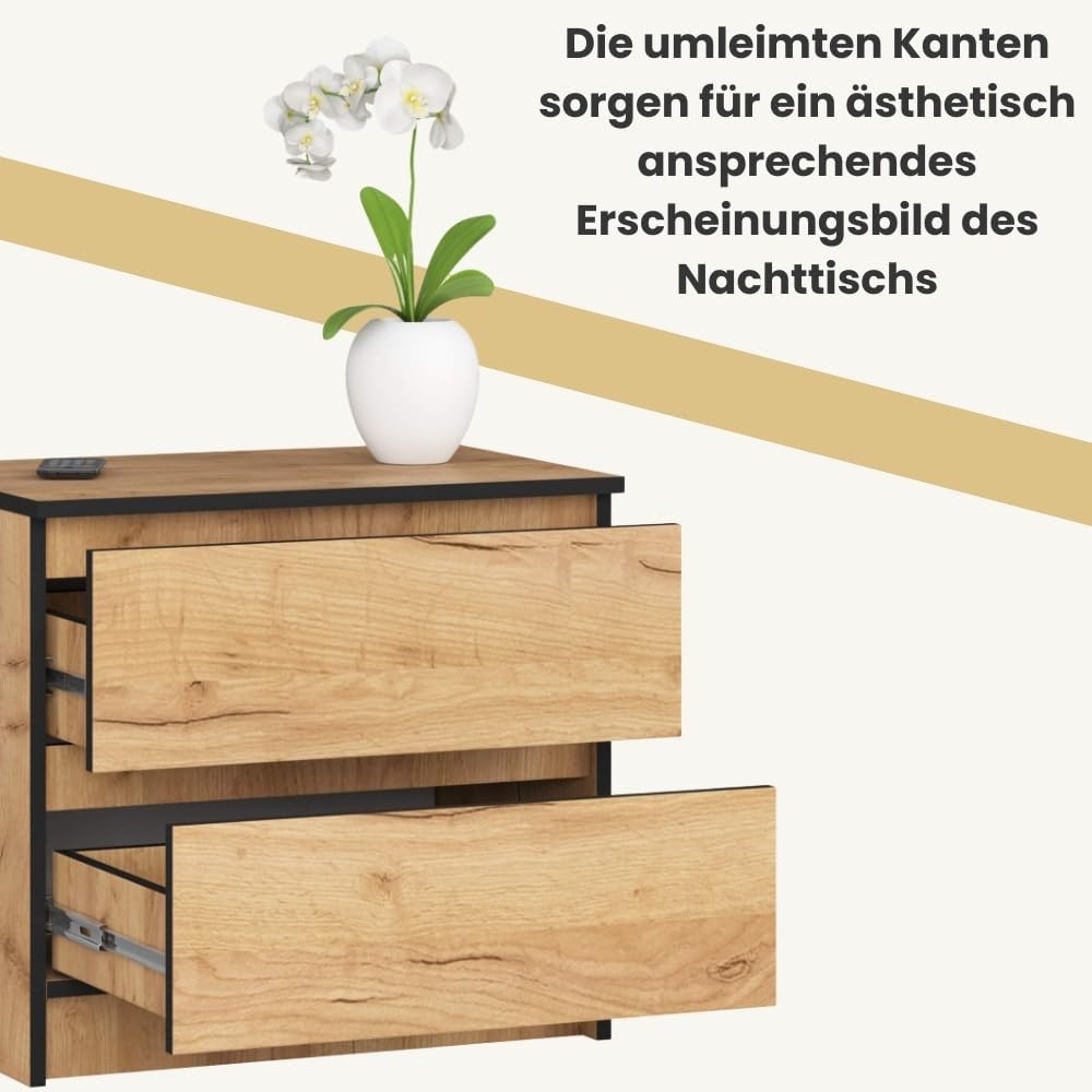 AKORD Kommode K60 mit 2 Schubladen | für das Wohnzimmer Schlafzimmer Schrank Büro Arbeitszimmer | Mo