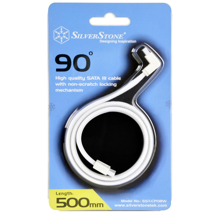 SilverStone Technology CP08W SATA-Kabel mit EMI-Schutz, 90 Grad, geschirmt, Weiss, 2 Stück