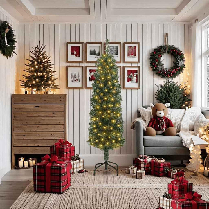 vidaXL Künstlicher Weihnachtsbaum mit 300 LEDs mit Ständer Grün 180 cm, Wohnzimmer Dekor, moderner k