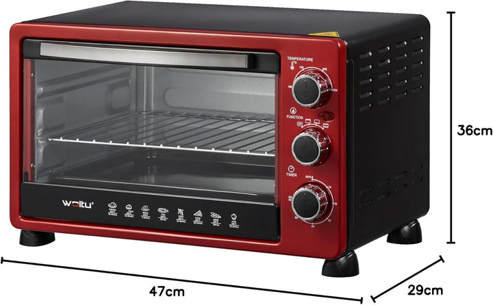 WOLTU Mini Backofen 28 L, Pizzaofen 1600 W, 100-230 °C, Timer 0-60 Min., 3 Heizmodi, inkl. Backblech
