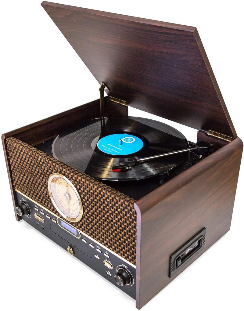 GPO Chesterton DAB Plattenspieler Retro 7-in-1 Musikcenter mit Vinyl Plattenspieler, CD-Player, USB,