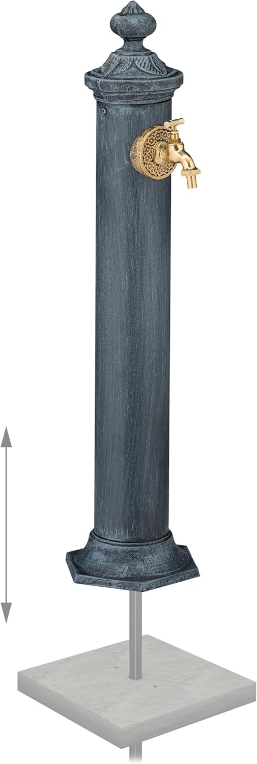 Relaxdays Standbrunnen Antik, mit Wasserhahn, HBT: 84x21,5x25 cm, Wasserzapfsäule Garten, Terrasse,