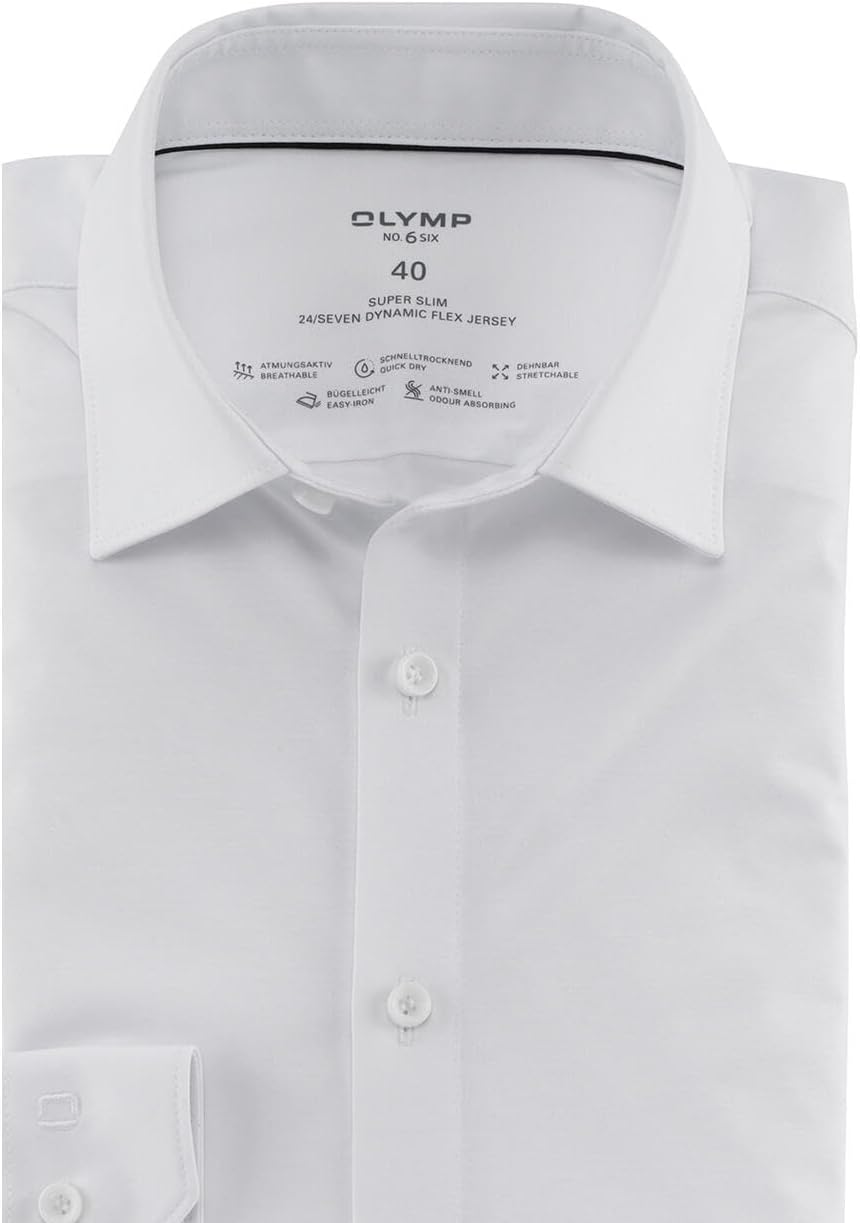 OLYMP No. Six 24/Seven super Slim Hemd Langarm Haifischkragen Muster blau 38 Weiss, 38 Weiss