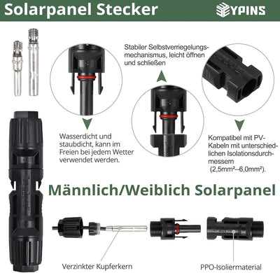 EYPINS Solar Abisolierzange Crimpzange Set, Crimpwerkzeuge + 10 Paar Männlich/Weiblich Solarpanel Ka